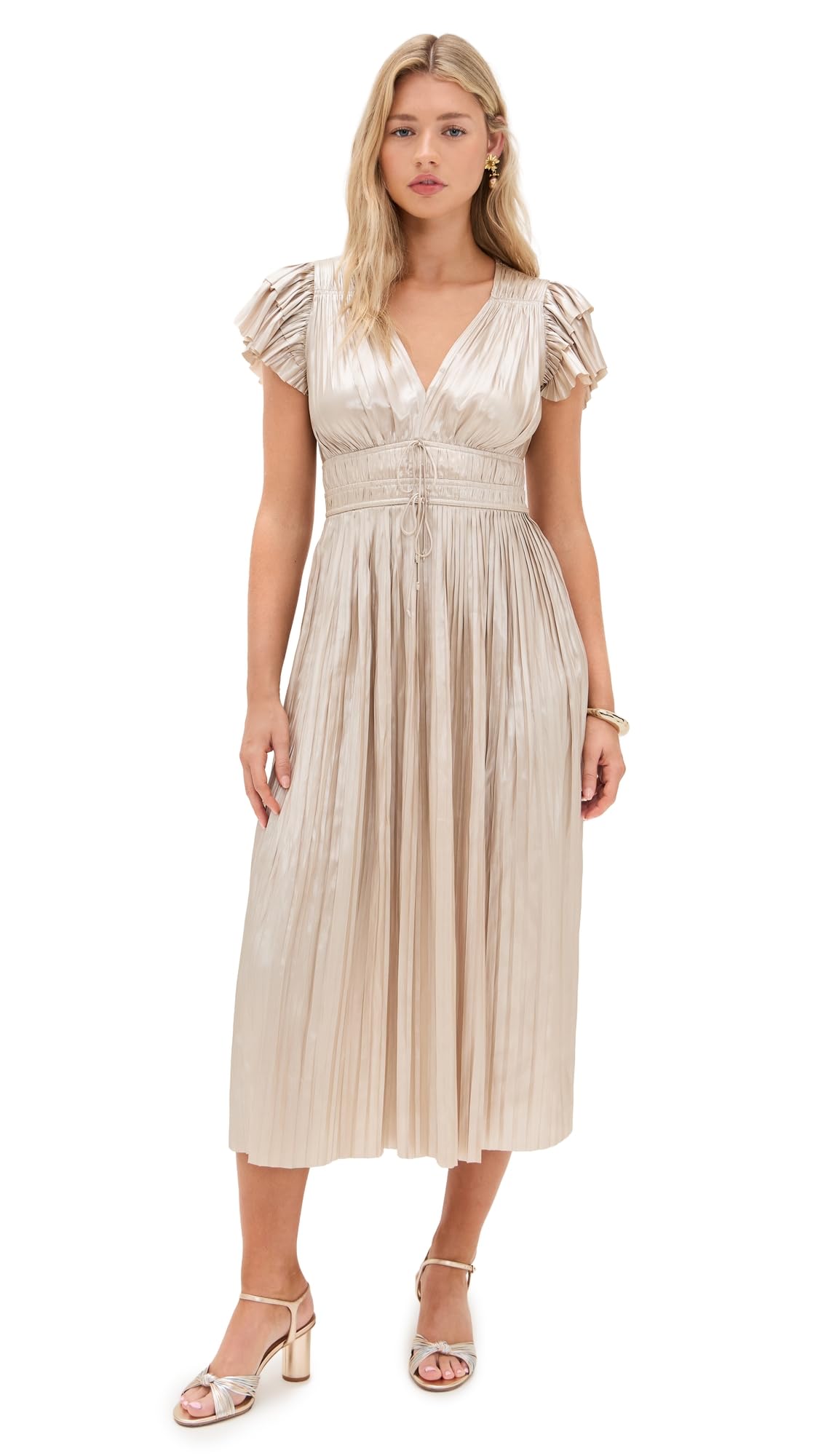 Ulla Johnson Womens Patrice Flutter Sleeve Midi Dress