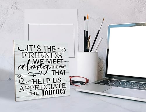 Miniatura 4 de Letrero de madera con texto en inglés "It's the Friends We Meet Along the Way That Help Us Appreciate the Journey", placa de madera, letrero de arte