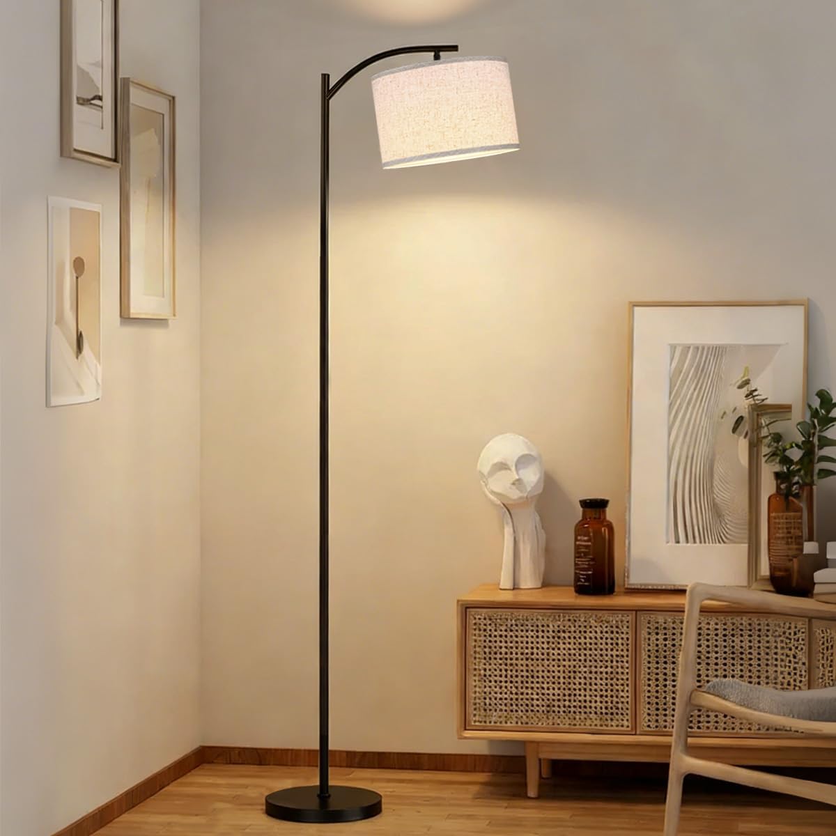 Floor Lamp for Living Room, Standing Lamp, Floor Lamp with Linen Lampshade for Home Décor, Office, Bedroom (Bulb Included)