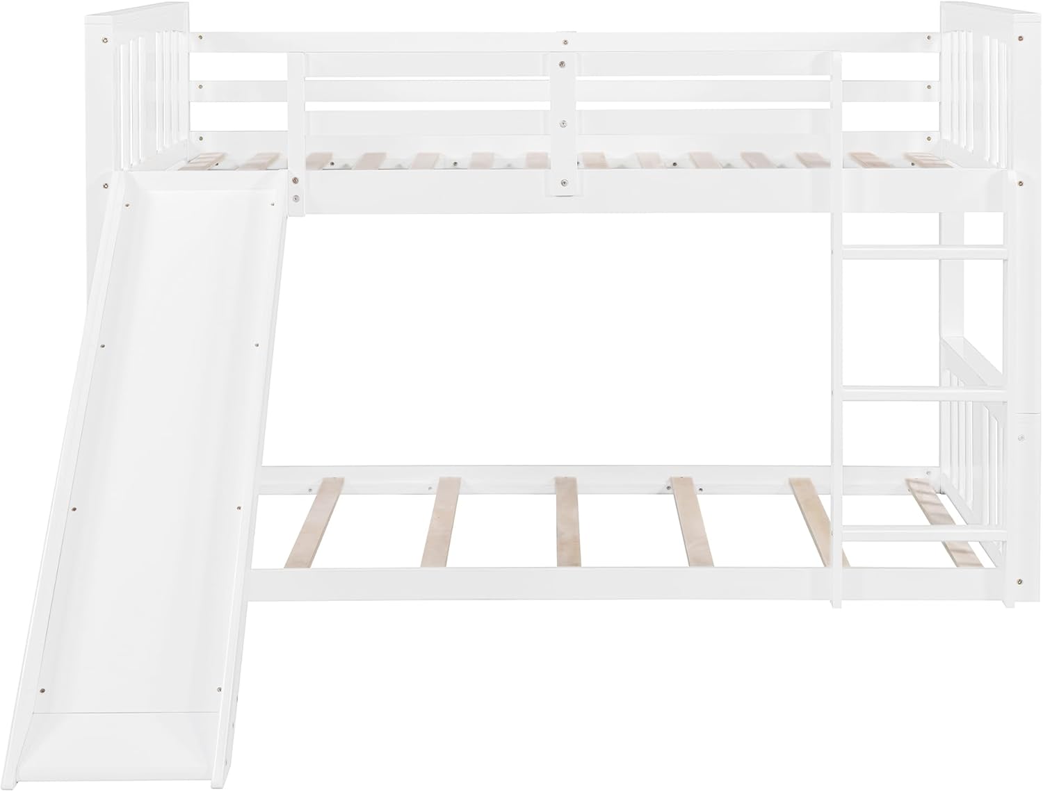 Harper & Bright Designs Kids Bunk Beds with Slide, Solid Wood Twin Over Twin Bunk Bed, Bed Frame with Guard Rail and Ladder, Bedroom Furniture for Teens, White