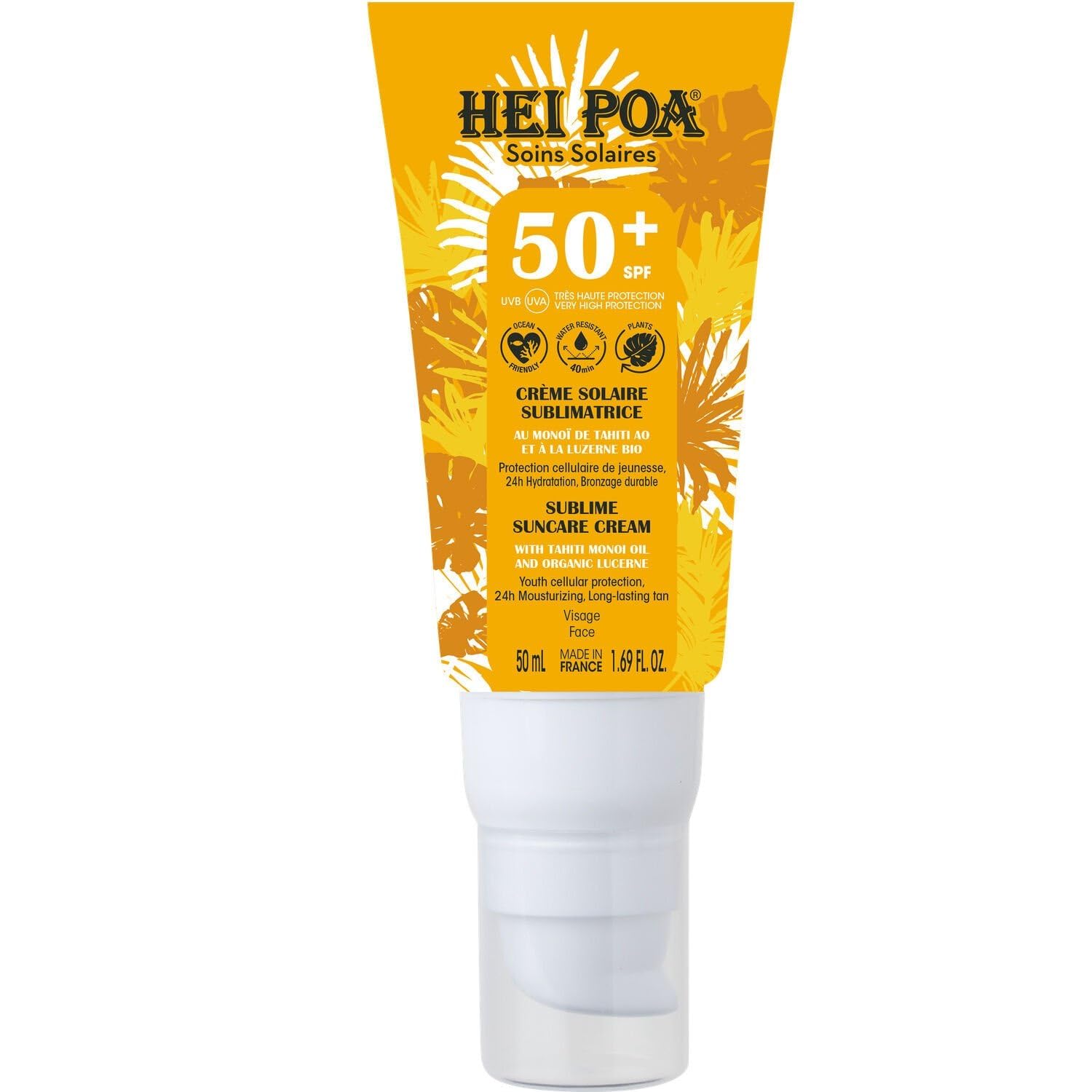 HEI POA – Protection Solaire Visage SPF 50+ Hydra Anti-Âge, Monoï de Tahiti & Luzerne Bio (50mL) - Le Lot De 2