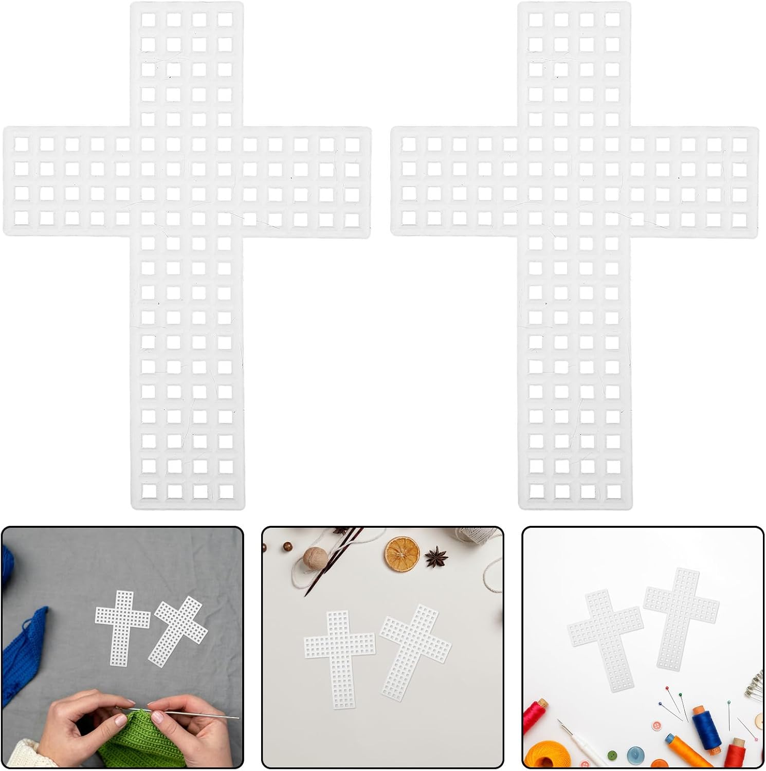 BUTIFULSIC 16pcs White Cross Plastic Mesh Canvas Sheet 3.07x2.17 Inch for Embroidery and Handmade Bookmark Craft, Easy to Trim with Smooth Surface, Prevents Excessive Wear and Minimizes
