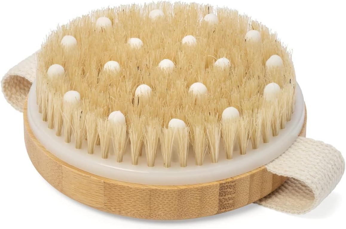 Bamboo Bath Brush with Massaging Nodes for Dry Brushing | Wet and Dry Bath Brush for Cellulite and Lymphatic, Suitable for All Skin Types