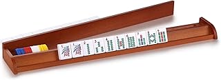 jcacent Mahjong All-in-One Tile Rack & Pusher, Vintage Edition in All-Wood Mahjong Rack and Pusher Combo, Modern American Mahjong Tile Racks, Set of 4
