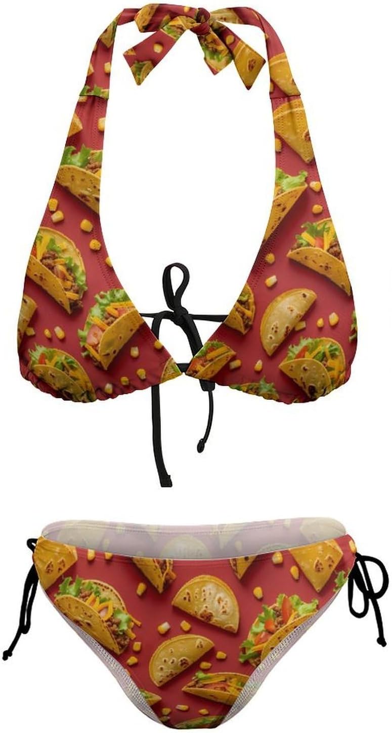 Tacos-Mexican Food Novelty Women's 2 Piece String Bikini Set Swimsuits Bathing Suit Swimwear