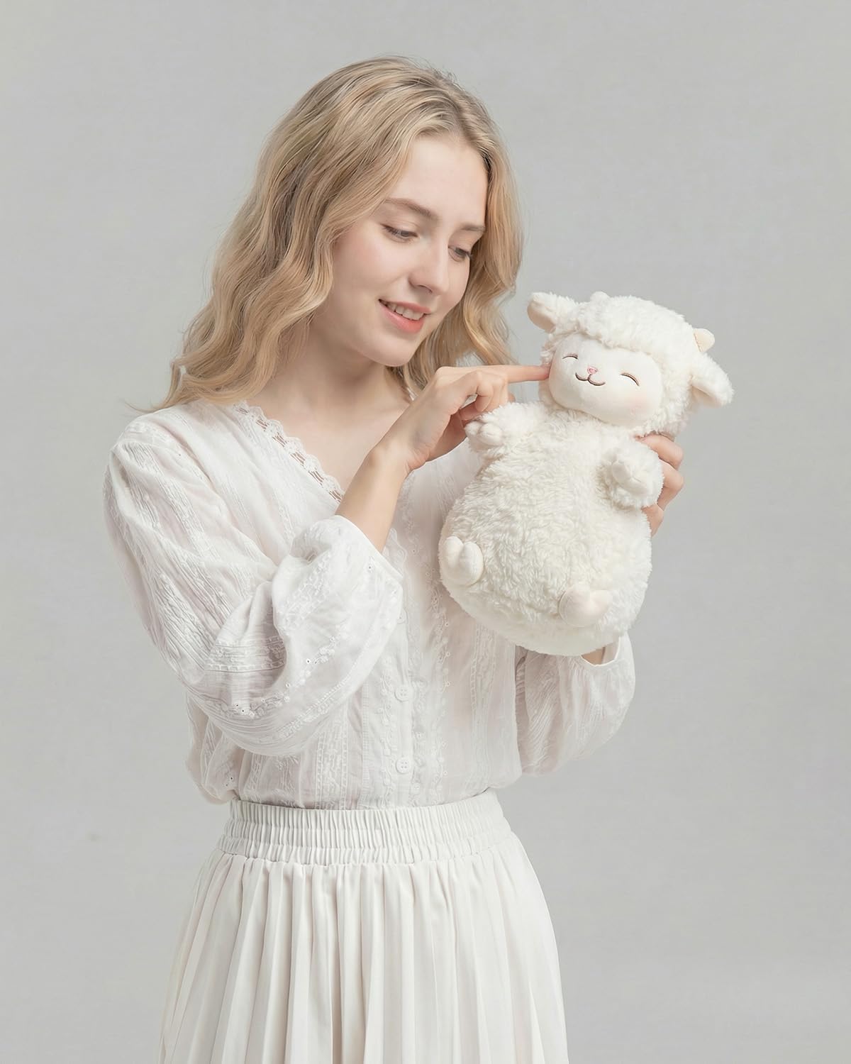 MINISO 11 Inch Sheep Plush - Standing Fluffy Lamb Stuffed Animal Doll, Super Soft Huggable Stuffy Toy for Kids & Adults (White)
