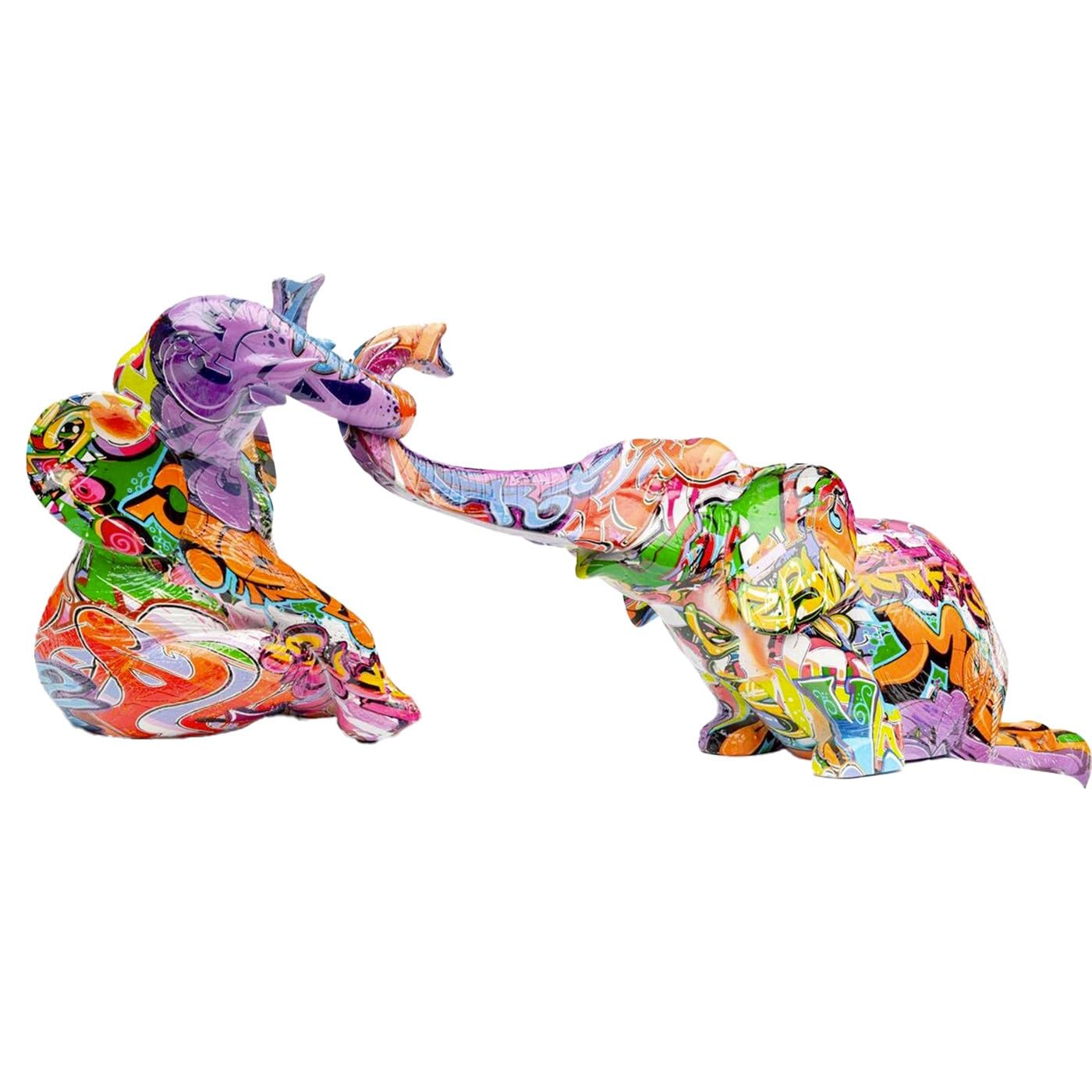 Kare Design Deko Elefant Zirkus Graffiti (2/Set), Mehrfarbig, Tiermotiv, Accessoire, Wohnzimmer, Deko für Regale oder Sideboards, Deko Skulptur, 22x50x18 cm (H/B/T)