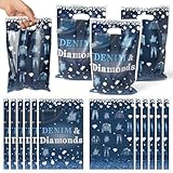 K1tpde 50PCS Denim and Diamonds Party Favor Bags, Denim Themed Blue Jacket Jeans Plastic Goodie Gift Bags Bulk with Handle for Kid, Crystal Birthday Party Supplies for Bachelorette Wedding Decor