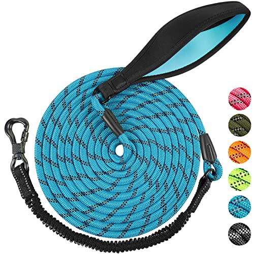 Ntr 30Ft Dog Leash, Dog Training Leashs With Upgrade Swivel Lockable Hook & Ergonomic Padded Handle, Reflective Bungee Blue Training Lead For Walking, Hunting, Camping For Small Medium Large Dog #TOP27