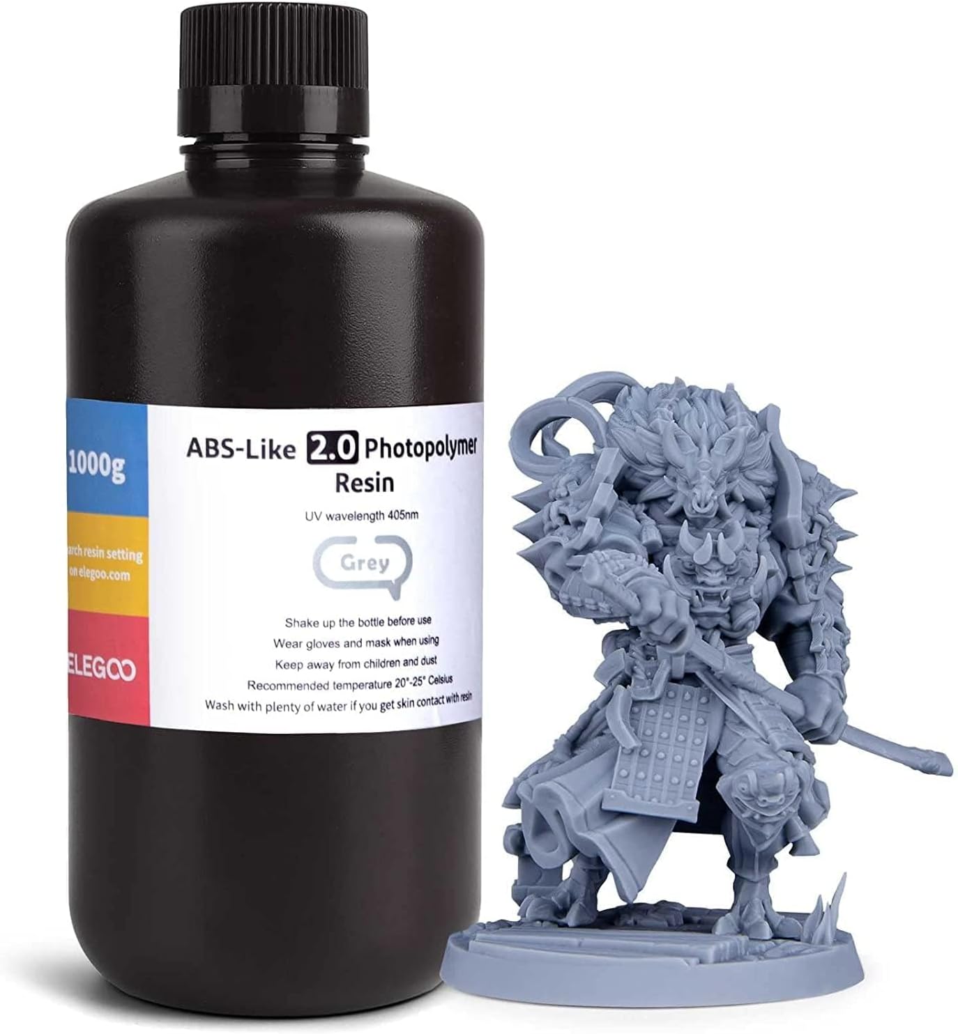 2.0 ABS-Like 3D Printer Rapid Resin Grey 1000g, LCD UV-Curing Resin 405nm Standard Photopolymer for LCD MSLA DLP 3D Printing