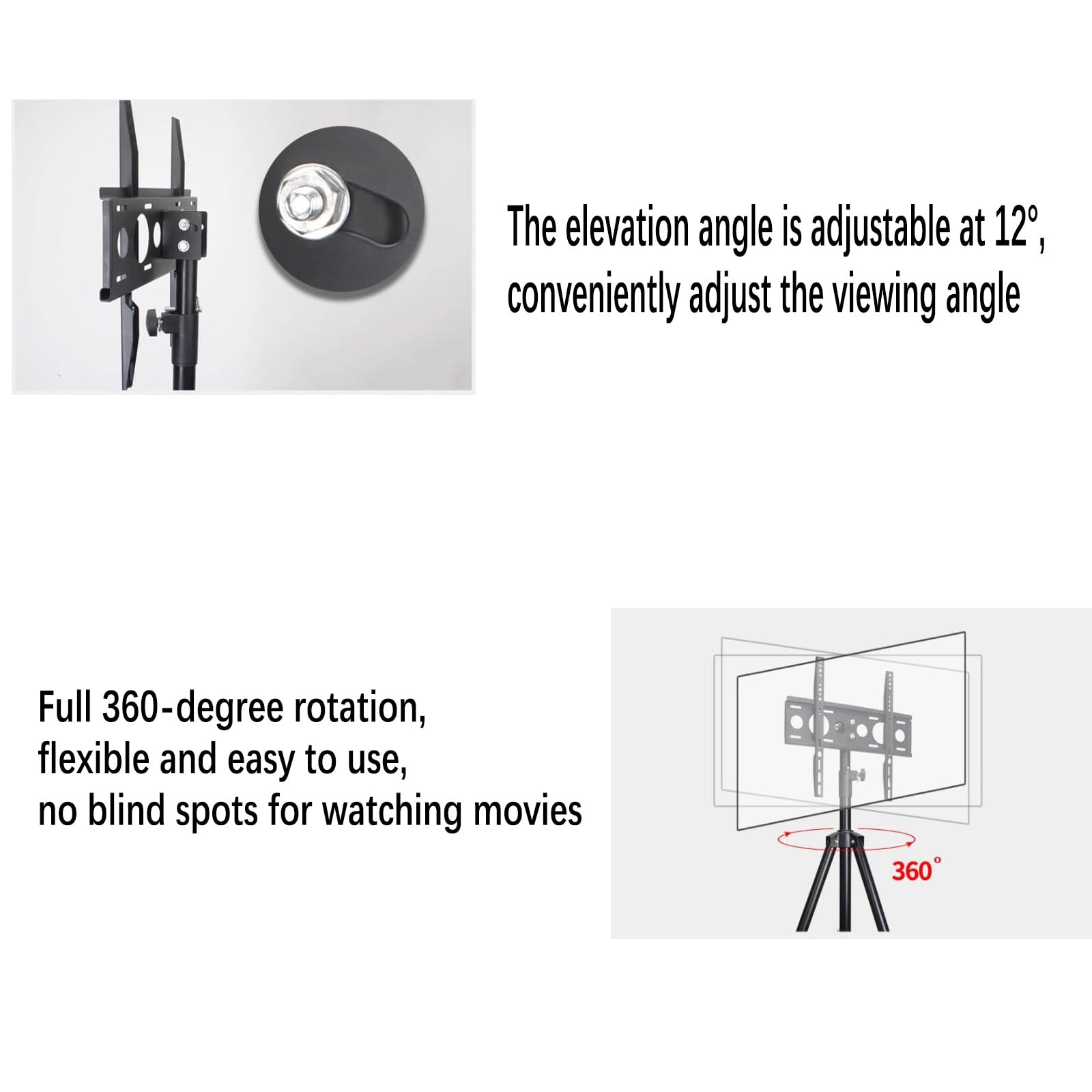 Supporto TV Portatile - Supporto da Pavimento per TV LCD, Supporto TV da Pavimento a treppiede per TV da 32-55 Pollici, Supporto da Pavimento Regolabile in Altezza,