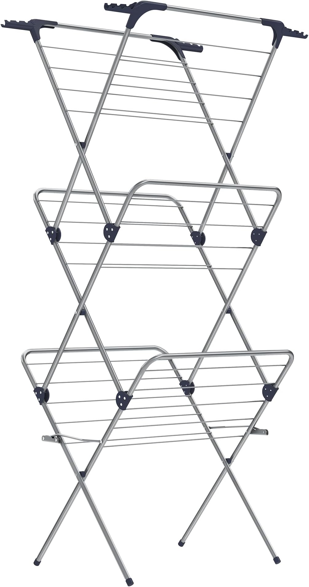 SONGMICS Foldable Clothes Airer, Clothes Drying Rack, Compact Clothes Horse Dryer, Laundry Rack, Steel Frame, 46 x 70.5 x 155 cm, 20 m Drying Space, Indoor Outdoor Use, Grey LLR720G01