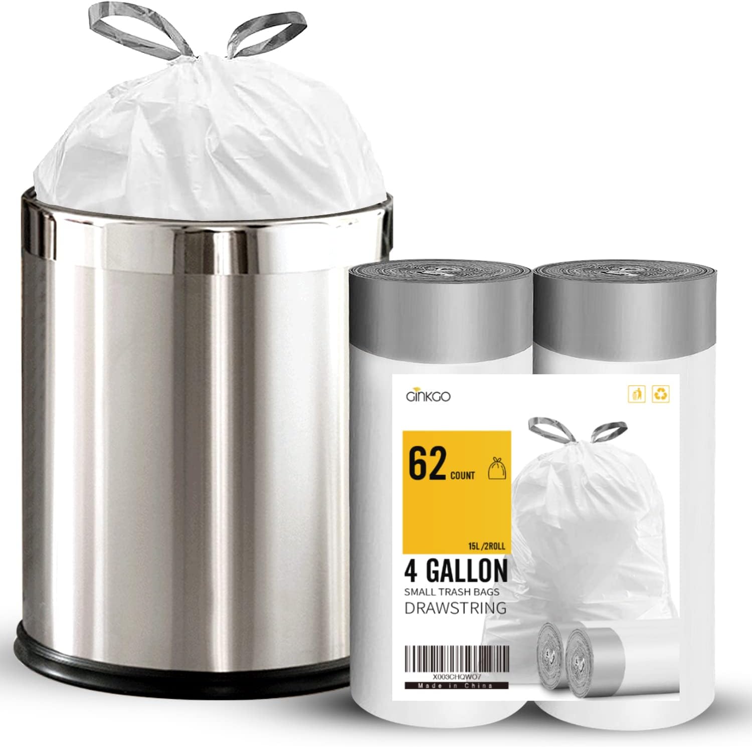 0.8 Mil Ultra Strong 8 Gallon Drawstring Trash Bags, Medium