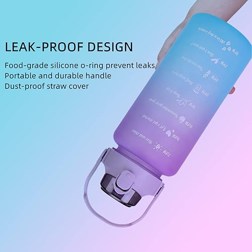 Miniatura 6 de HANDA - Botella de agua motivacional de medio galón de 64 onzas con marcador de tiempo y popote extraíble, asa, sin BPA, a prueba de fugas, no