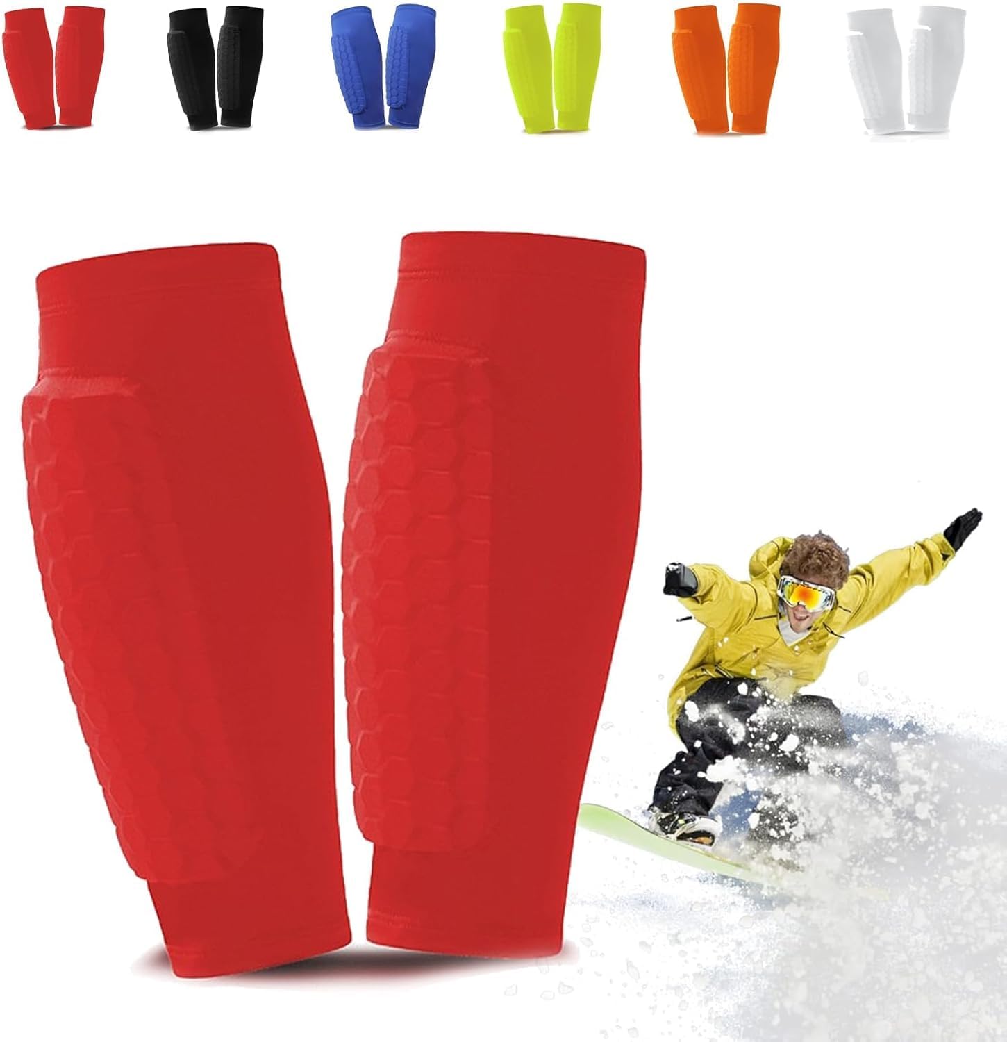 Ski Guard Socks, Ski Shin Guards, Ski Guards Shin Pads 2025, Shin Defender, Breathable Elastic Gel Guard For Skiing, Safety Gear For Adults Sports, Legs Protection (Red, XL)
