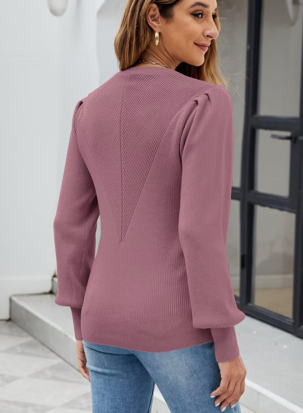 FEKOAFE Womens Sweaters Casual 2025 Fall Long Sleeve Tops Ribbed Knit Pullover Sweaters - Image 3