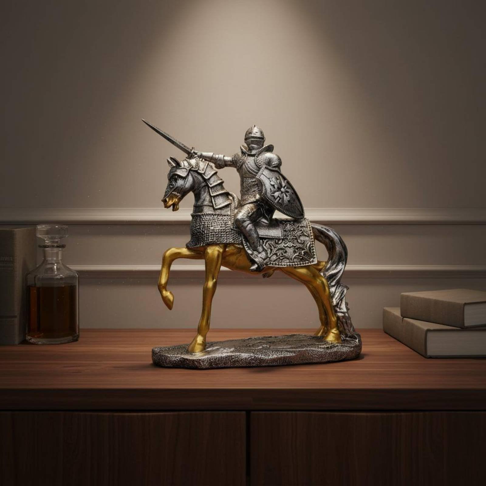Ritterfigur mit Gepanzerter Reiterstatue Mittelalter Dekofigur aus Robustem Kunstharz mit Klassischem Vintage-Charme für Haus Wohnzimmer Schreibtisch Dekoration, 28-13-48cm Neu