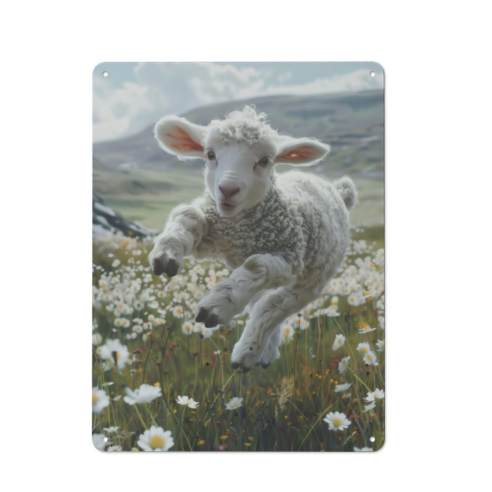 Junmoney Lamb Leaping In Field Metal Plaque 40X30cm With For Garage Wall, Retro Decor, For Themed Interiors In Garages And Workshops