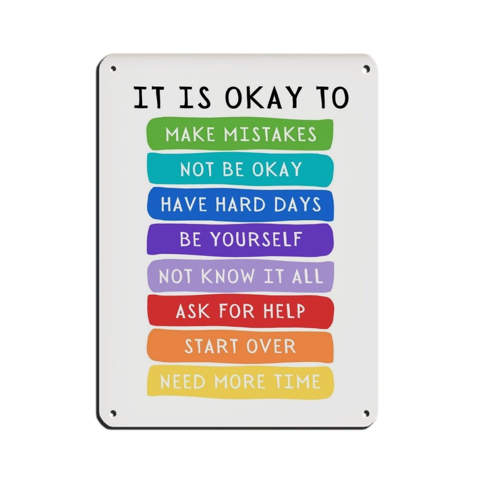 Lxwnze 30L X 40W Cm It's Okay To Not Be Okay Poster (2) Retro Poster Metal Tin Sign Chic Art Retro Iron Painting Bar People Cave Cafe Family Garage Poster Wall Decoration 12X16inch(30X40cm)