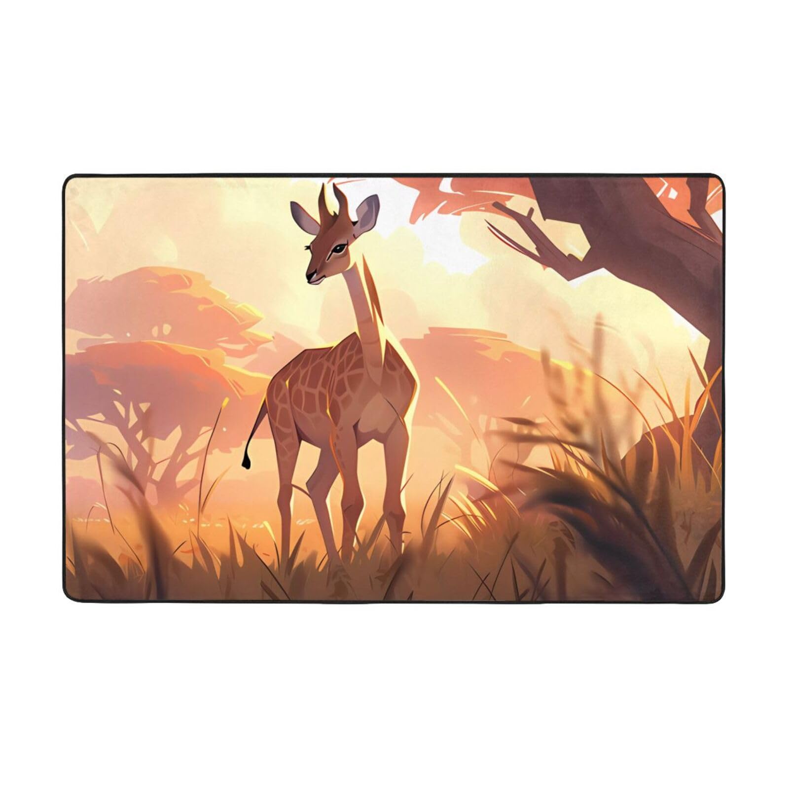 Tapis doux girafe africaine savane absorbant pour chambre et bureau moderne
