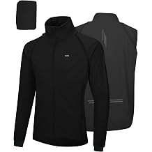 33,000ft Mens Cycling Jacket Waterproof Breathable Coats Reflective Running Vest with Removable Sleeves Lightweight for Packable