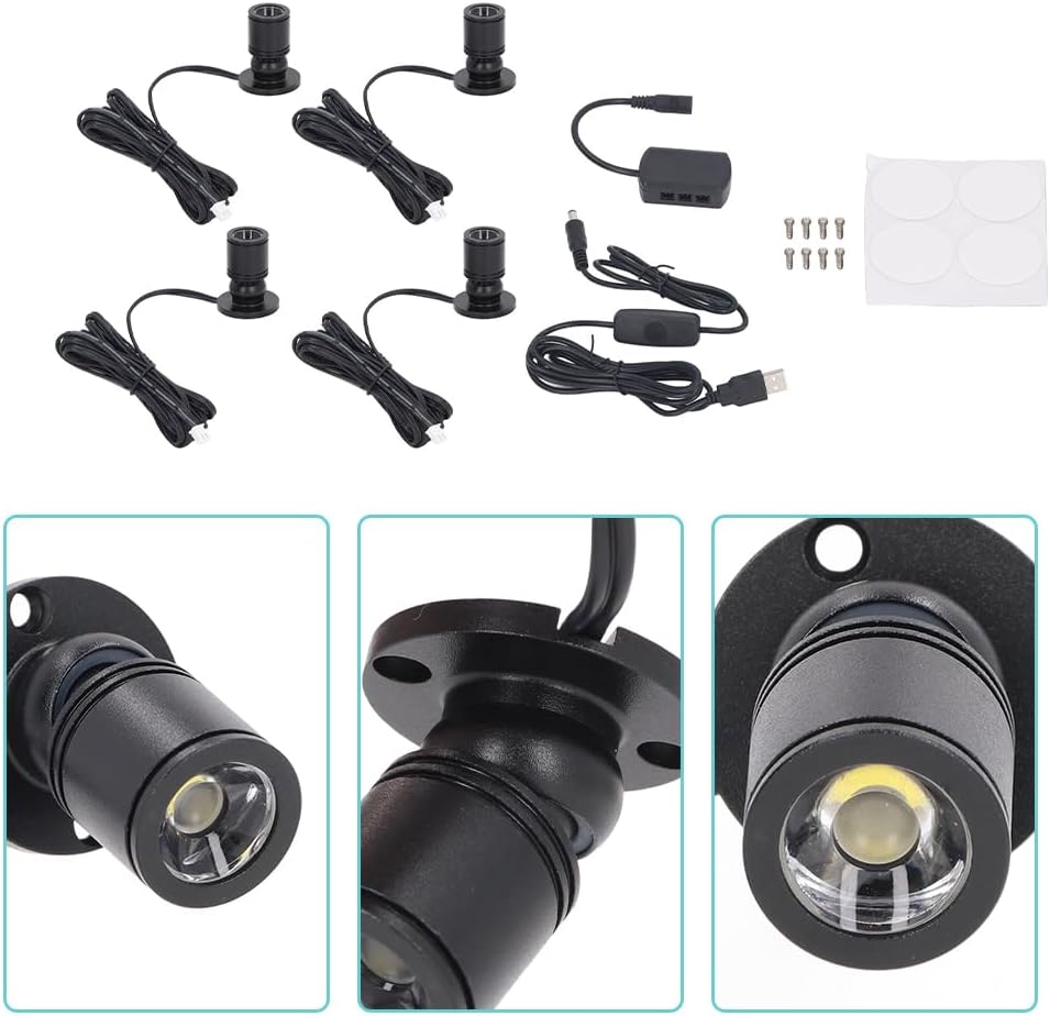 LED Mini Spot Light - Dimmable LED Spots Lights with 6.6 Feet Cable Stepless Dimming Control Switch Jewelry Showcase Display Lighting Fixture 5V USB for Paintings Cabinets Entryways Indoor