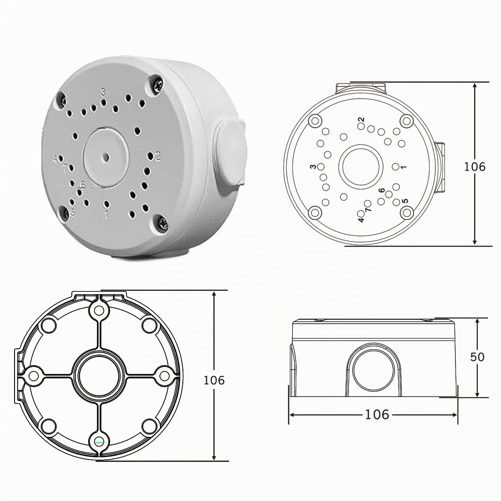 WiTi Boîtier de jonction Base Profonde 106mm Taille pour Caméras de Surveillance de Sécurité, Boîtier de Gestion de Câbles CCTV Caméra IP Dôme et Type de Projectile(4PACK)