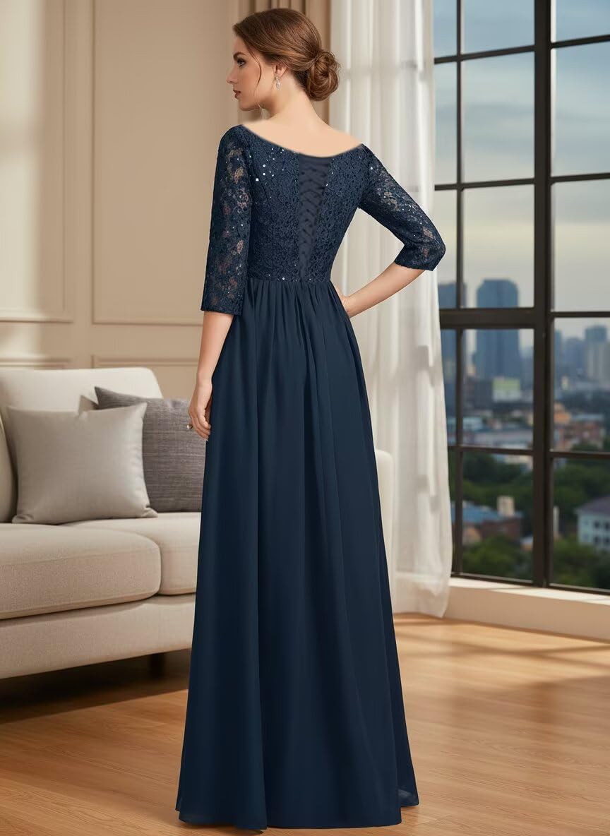 A-line Chiffon Mother of the Bride Dresses for Women Sequin Lace Long Formal Dresses Prom Evening Gowns