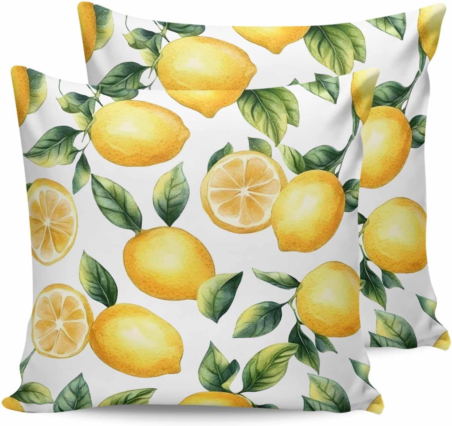 Pack of 2 Watercolor Lemon Outdoor Pillow Waterproof Covers 26x26 inch, Farmhouse Summer Fruit Polyester Throw Pillow Covers Garden Cushion Decorative Case for Patio Couch Decoration