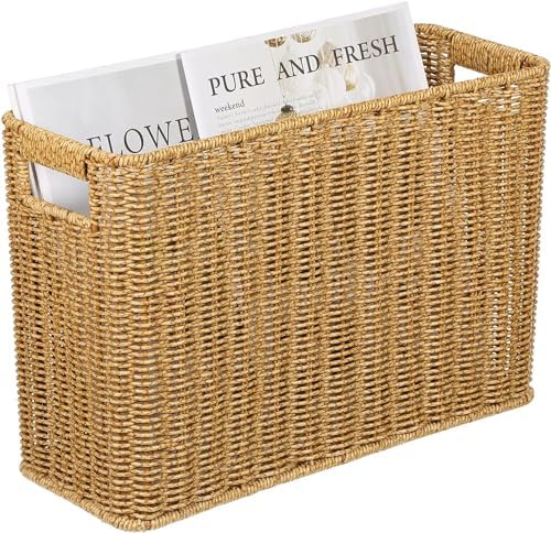 Hand Woven Magazine Basket With handles 15 x 5.1 x 9.8Inch Decorative ...