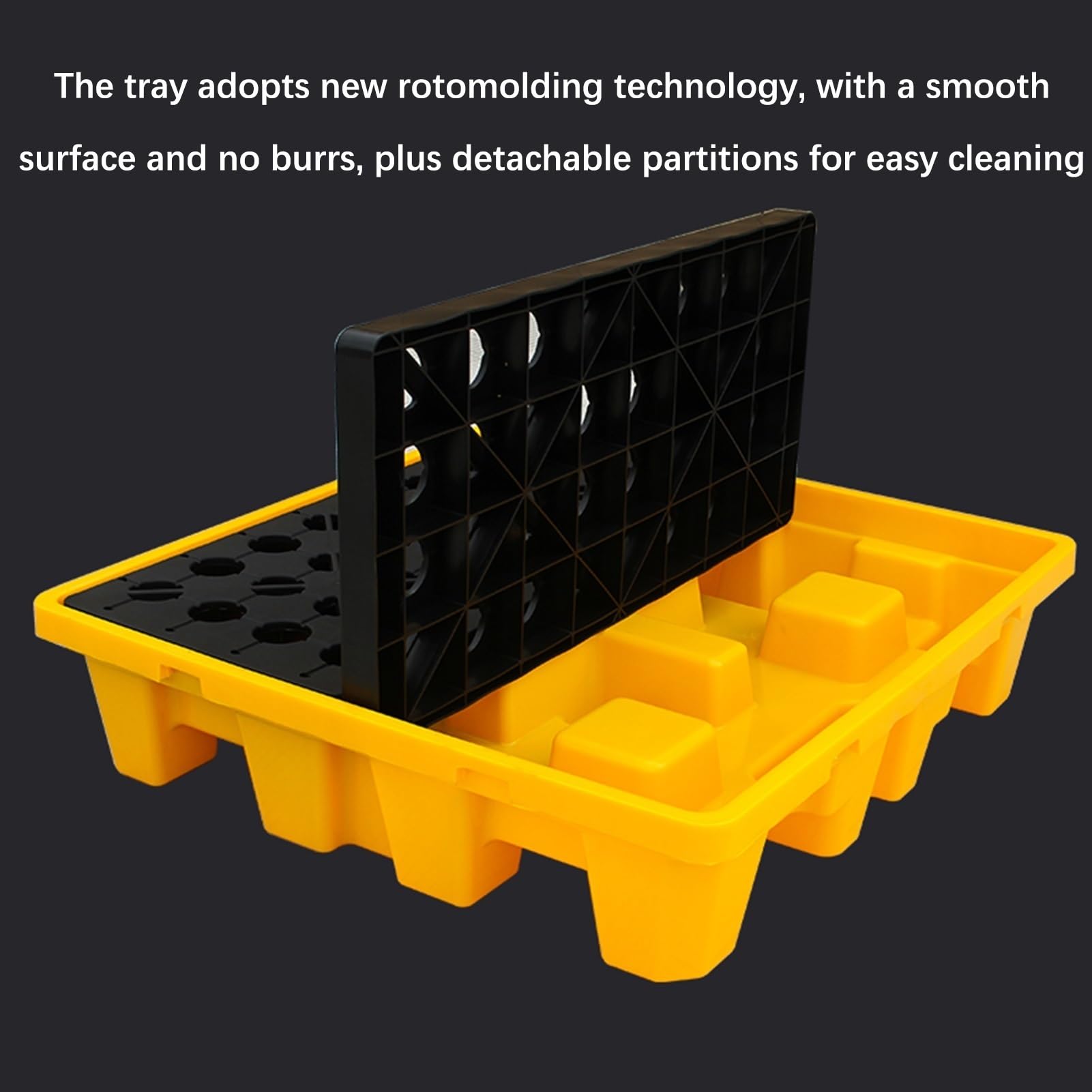 Plateforme modulaire de rétention des déversements - Bac de rétention d'huile Durable en polyéthylène Jaune et Noir, Solution de Stockage Industriel étanche pour Un Nettoyage et Un
