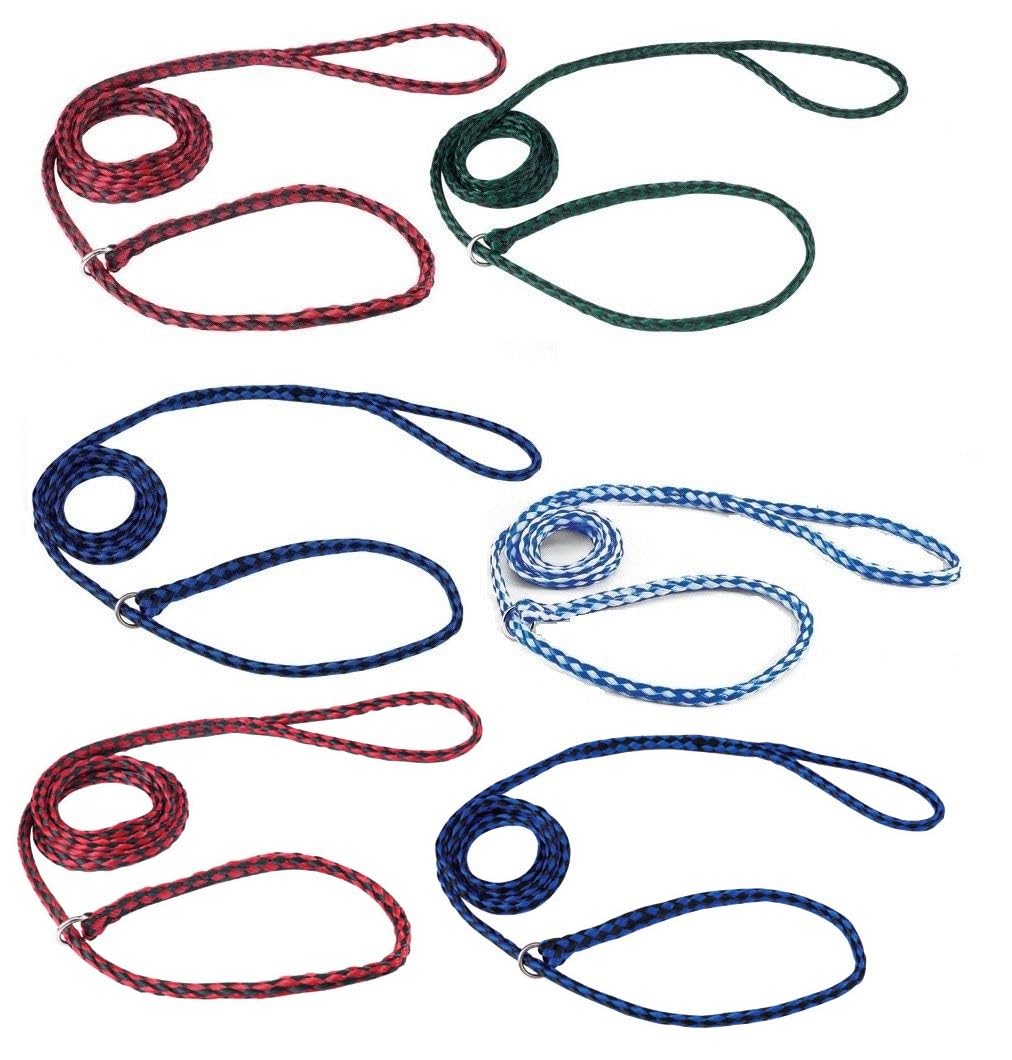 Braided Poly Dog Control Slip Leads Assorted Color Vet Rescue Kennel Bulk Packs Makes Great Donations (6 Leads)