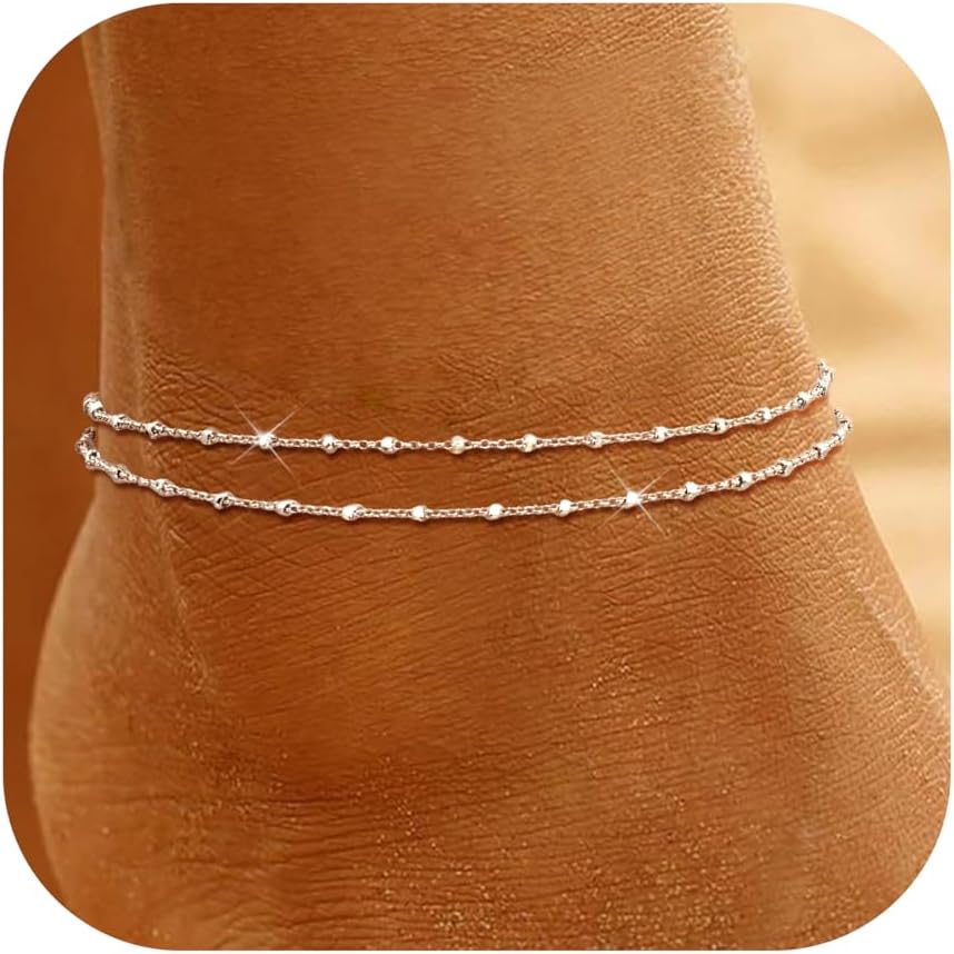 LOYALLOOK Ankle Bracelets for Women Waterproof, 14K Gold Plated Cuban Figaro Link Chain Anklets Non Tarnish, Dainty Layered Anklet Bracelets Adjustable Summer Beach Foot Jewelry