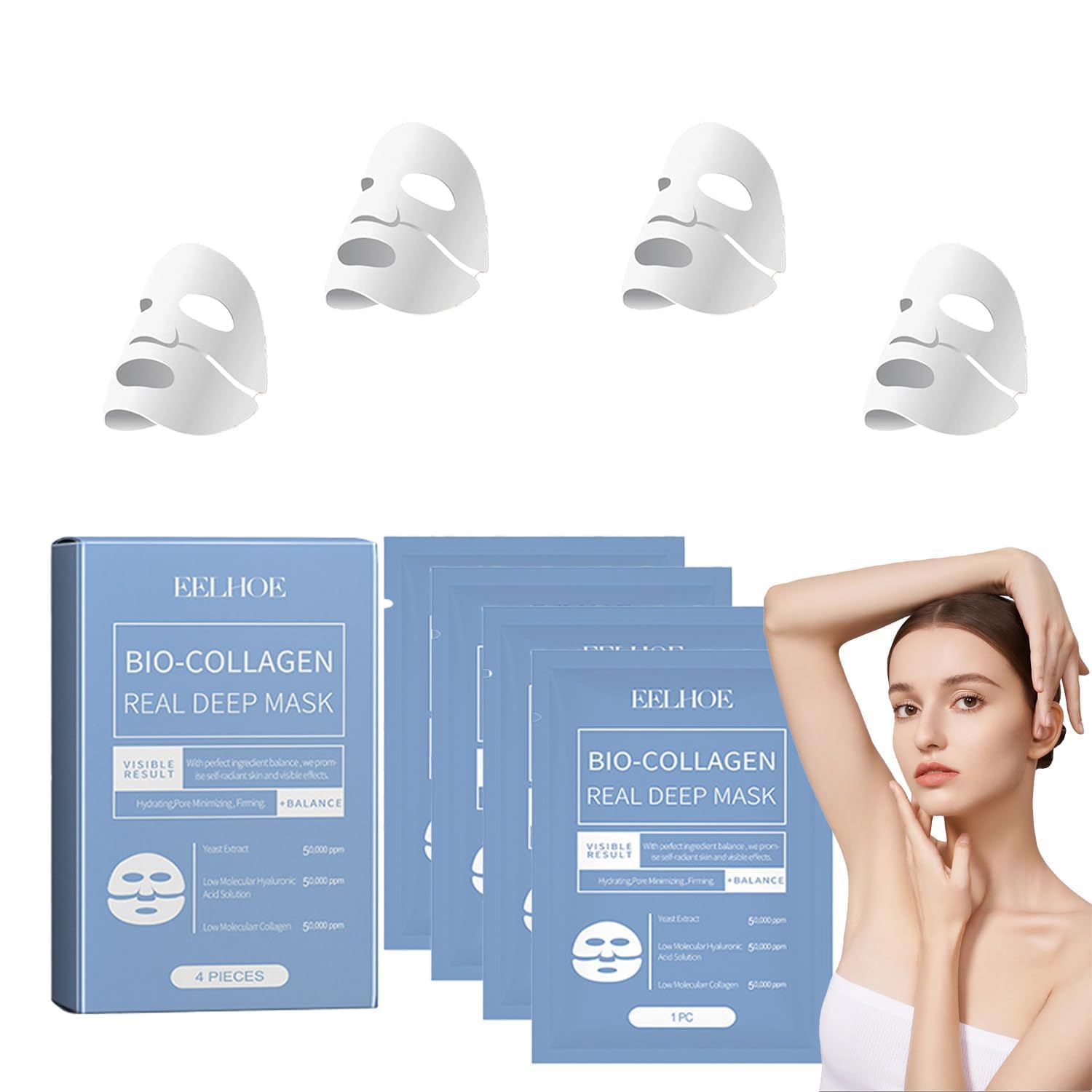 LEDeng Deep Collagen Anti Wrinkle Face Mask,Collagen Face Mask,Bio Collagen Deep Mask,Bio-Collagen Face Mask,Pure Collagen Mask Korean Deep Hydrating Firming Overnight Hydrogel Mask(4pcs/Box)