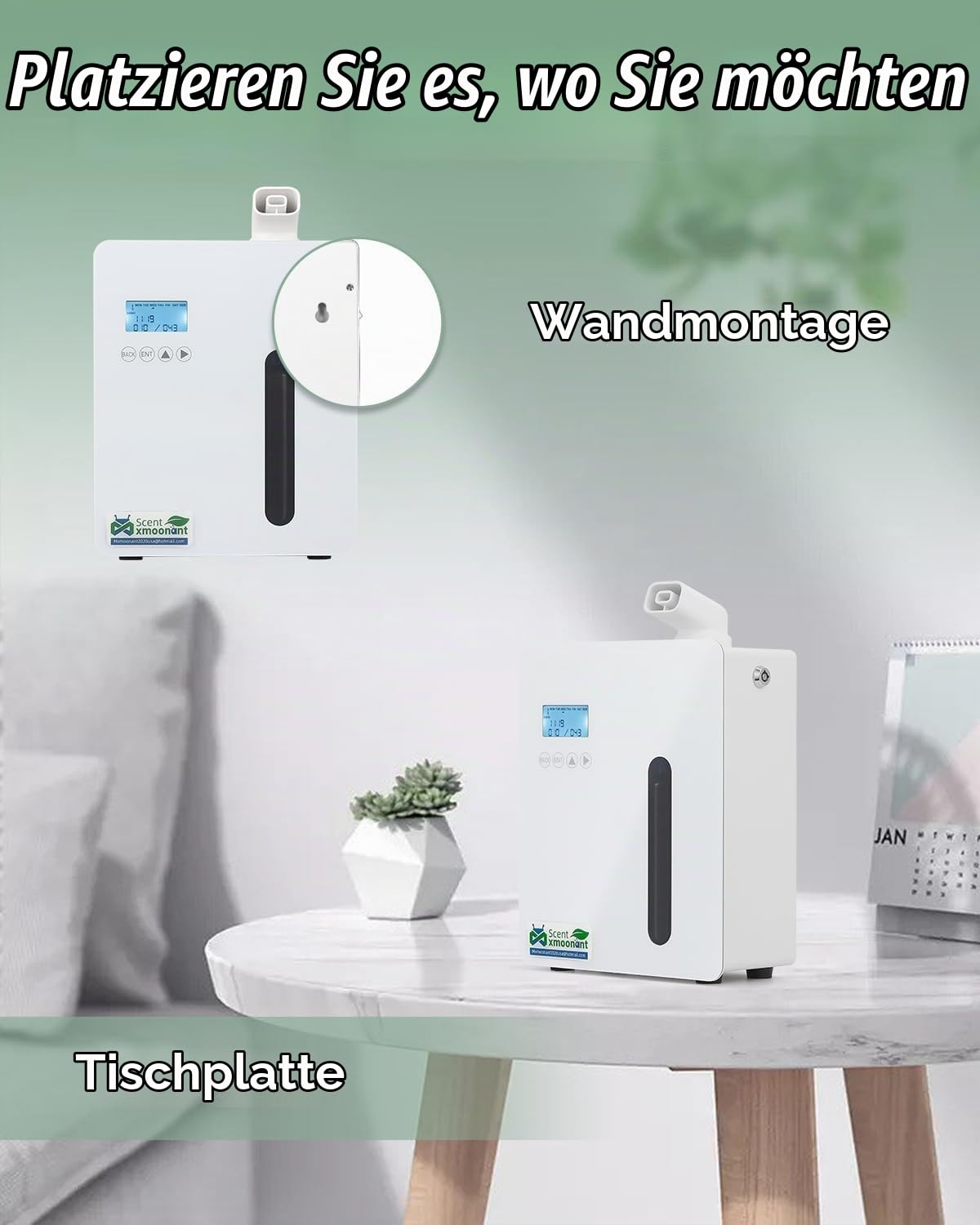Mxmoonant wandmontierte Duftmaschine, 300ml Flasche | App/WLAN-SteuerungSteuerung, HVAC anschließbar,600-800m³, Acrylplatte, für Große Räume, Hotel