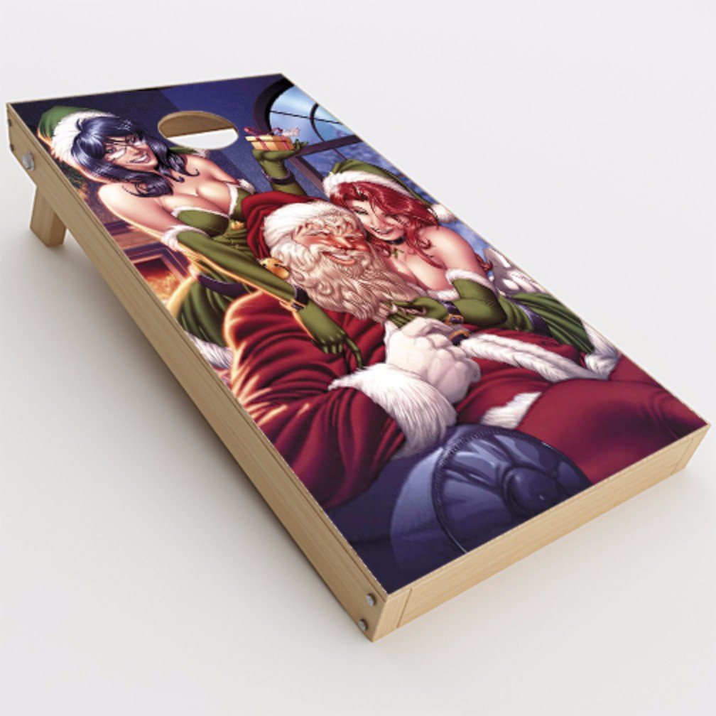 Skin Decal Vinyl Wrap for Cornhole Game Board Bag Toss (2xpcs.) / Santa and his Helpers