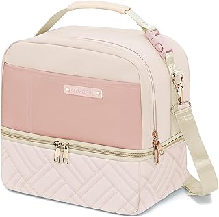 GLORIEROO® Lunch Bag Women Men, Large Insulated Lunch Box Tote Cooler - Stylish Vegan Leather 2 Tier Lunch Bag with Adjust...