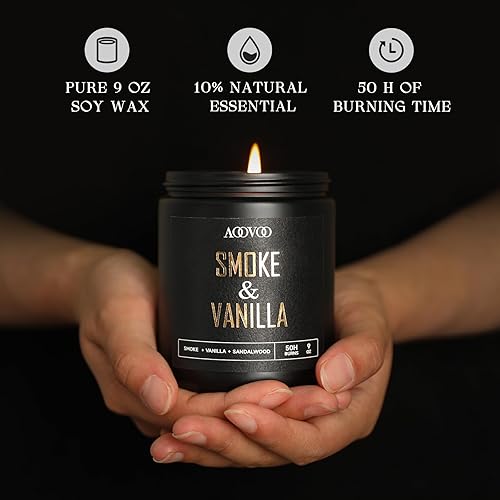 Miniatura 3 de AOOVOO Velas perfumadas para hombres, aroma a humo y vainilla, regalo de vela para hombre para cumpleaños, vacaciones, día del padre, vela negra