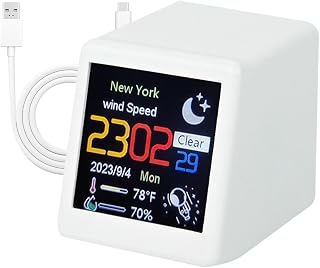 Estación meteorológica inalámbrica, reloj meteorológico | Pequeña decoración de escritorio de clima inteligente | Monitor de humedad del hogar Fecha recargable Hora de escritorio portátil Alarma de co