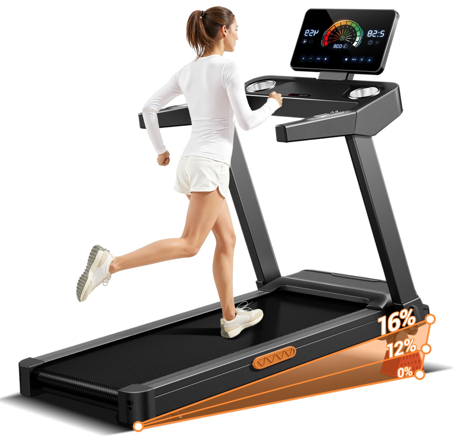 UMAY 14KM/H Laufband Klappbar mit Pulsmessung, Steigung 16% | Laufband für Zuhause mit leisem 3,5-PS-Motor, Treadmill for Home mit LED-Anzeige, Max Belastung 180KG