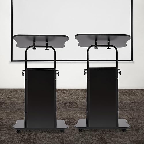 Miniatura 5 de Podio para portátil móvil, carrito portátil de altura ajustable, atril rodante, soporte de podio de oficina con escritorio multiángulo, escritorio