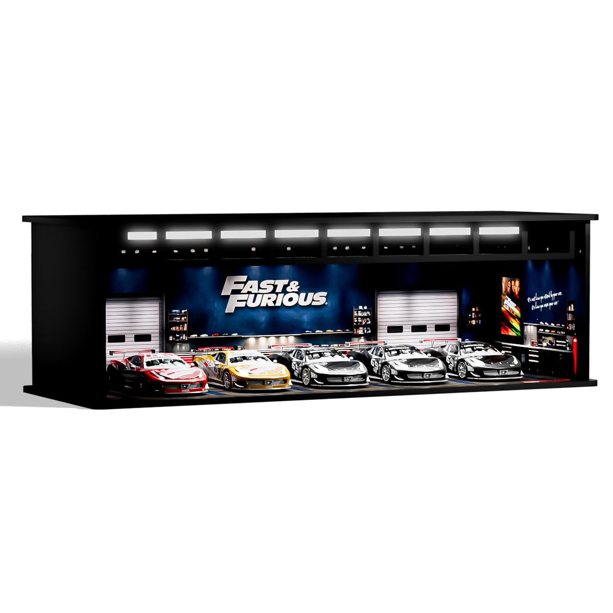 DCO Diorama Garage F&F Display Vault Series | Premium 1:64 Diecast Car Display for 5+ Diecast Cars with Internal LED Lighting | Collector Showcase Only | Cars Not Included-image-26