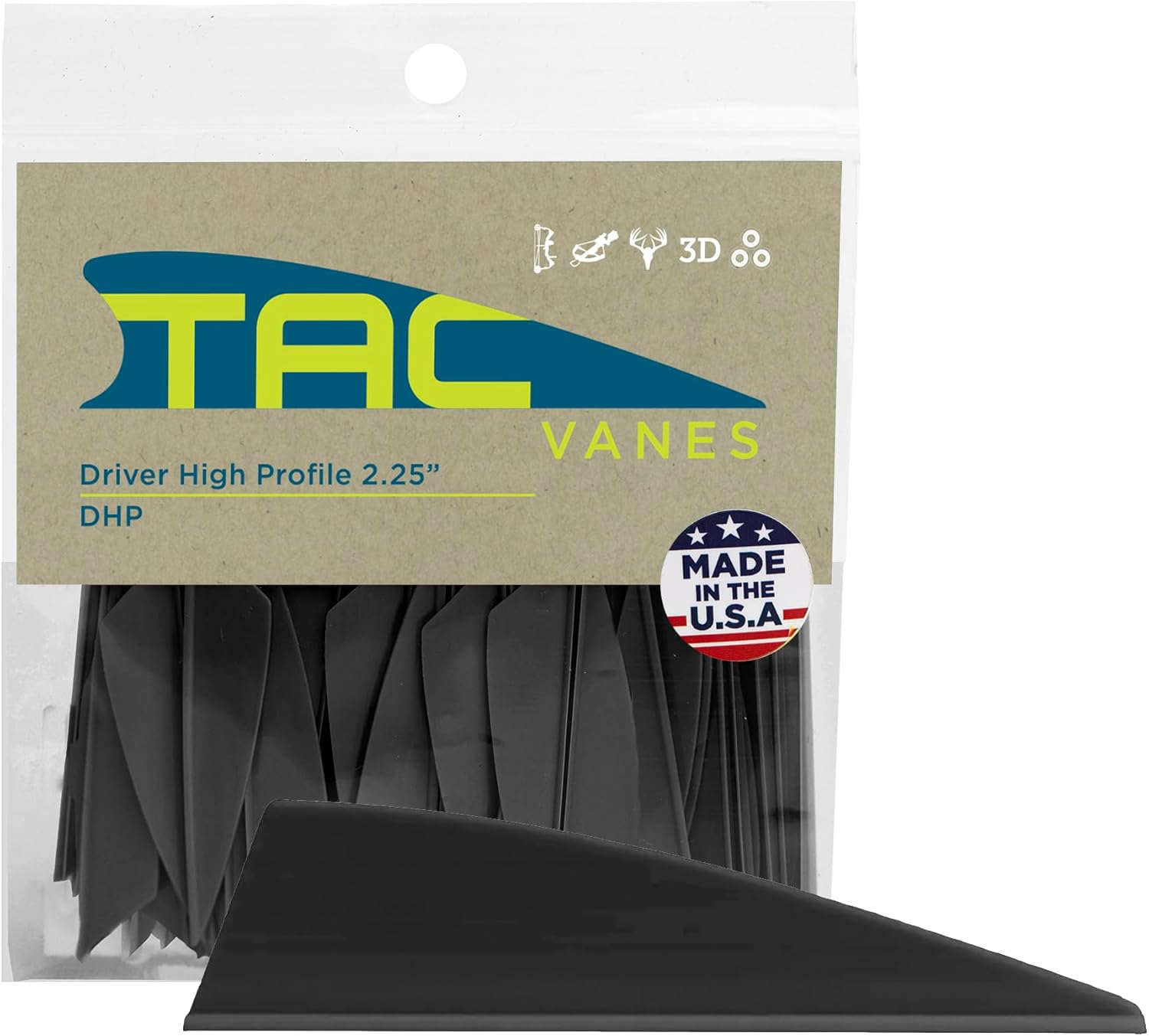 TAC Vanes Driver High Profile 2.25" Arrow Vanes, Black 100 Pack, Archery Fletching Vanes for Arrows, Durable Bonding Design, Built for Stable Flight in Hunting & Target Shooting