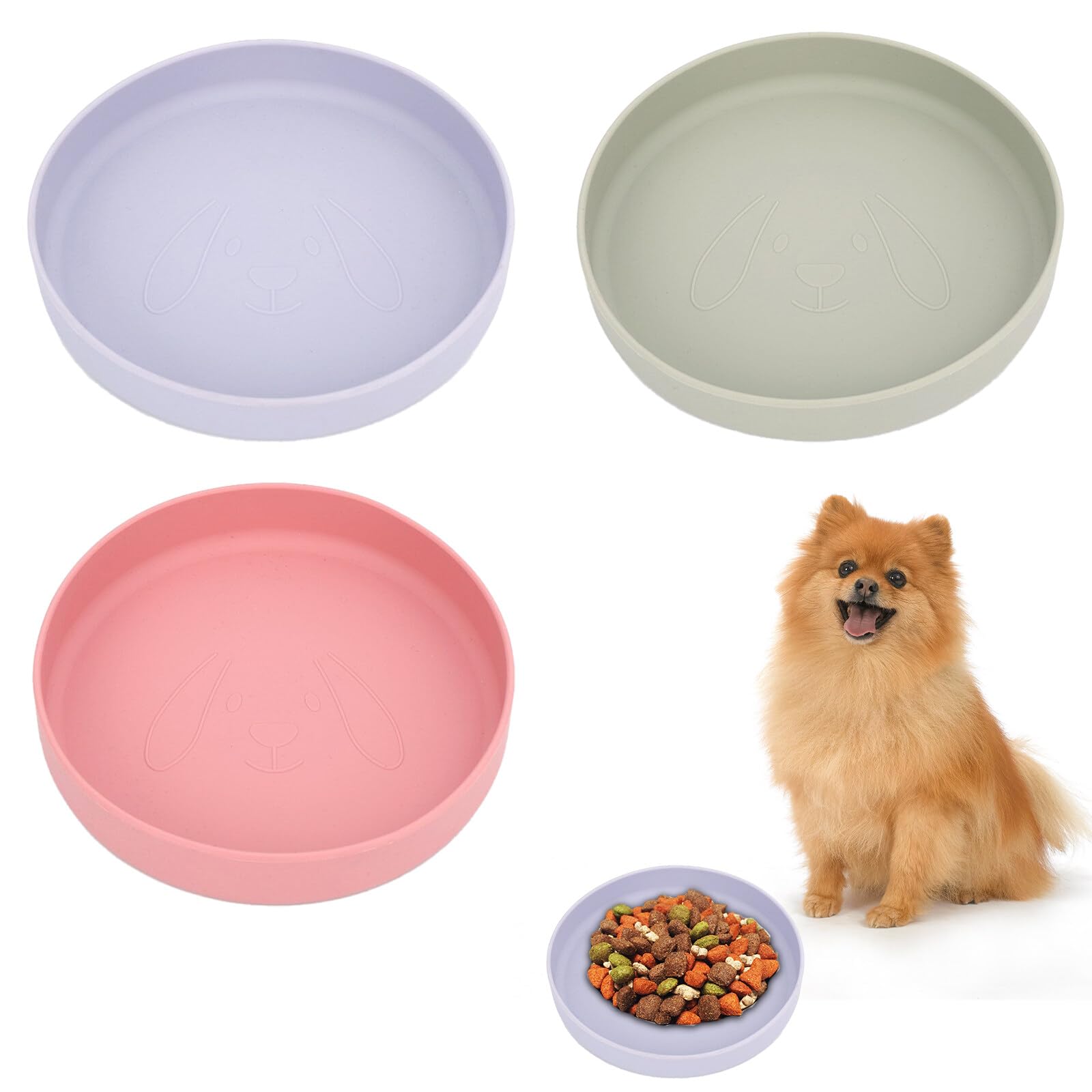 Comedero para gatos, comedero para gatos, 3 unidades, gel de sílice, cuencos para gatos, 18 cm de ancho, comedero plano ovalado para gatos, comedero para perros, gatos ergonómico, comedero para