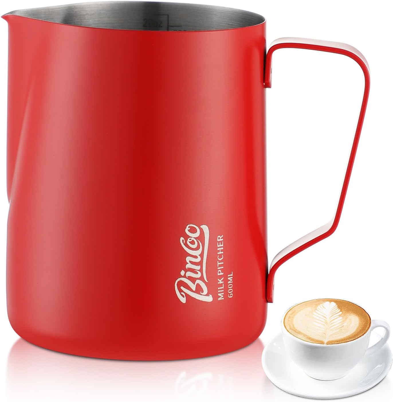 Bincoo Professional 20oz Milk Frothing Pitcher for Latte Art, 304 Stainless Steel Espresso Steaming Jug with Ergonomic Handle & Sharp Spout,Perfect for Beginners & Baristas (600ml)​