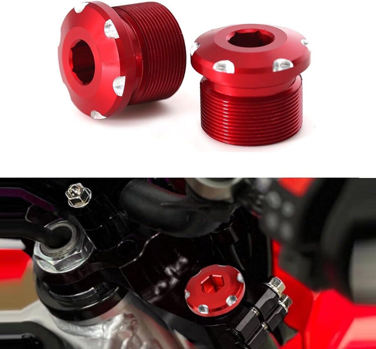 3D CRF110 Front Fork Top Cap Accessories Compatible with CRF 110 CRF110F CRF125 CRF125F 2019 2020 2021 2022 2023 2024 Motorcycle Aluminum Forks Tube Bolt Covers (Red)