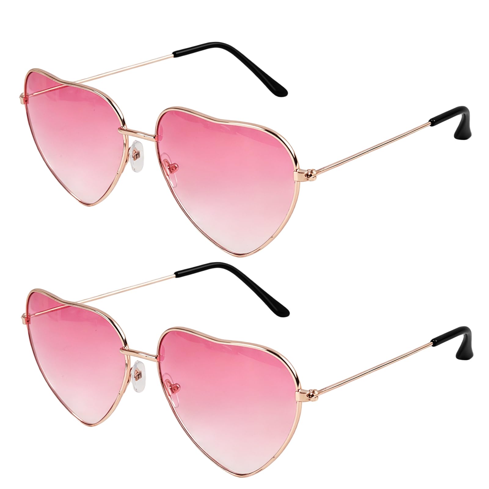 2 Gafas Sol Corazón Forma Montura Metálica Dorada Retro Hippie Fiesta Disfraz Accesorio Unisex Mujer Hombre