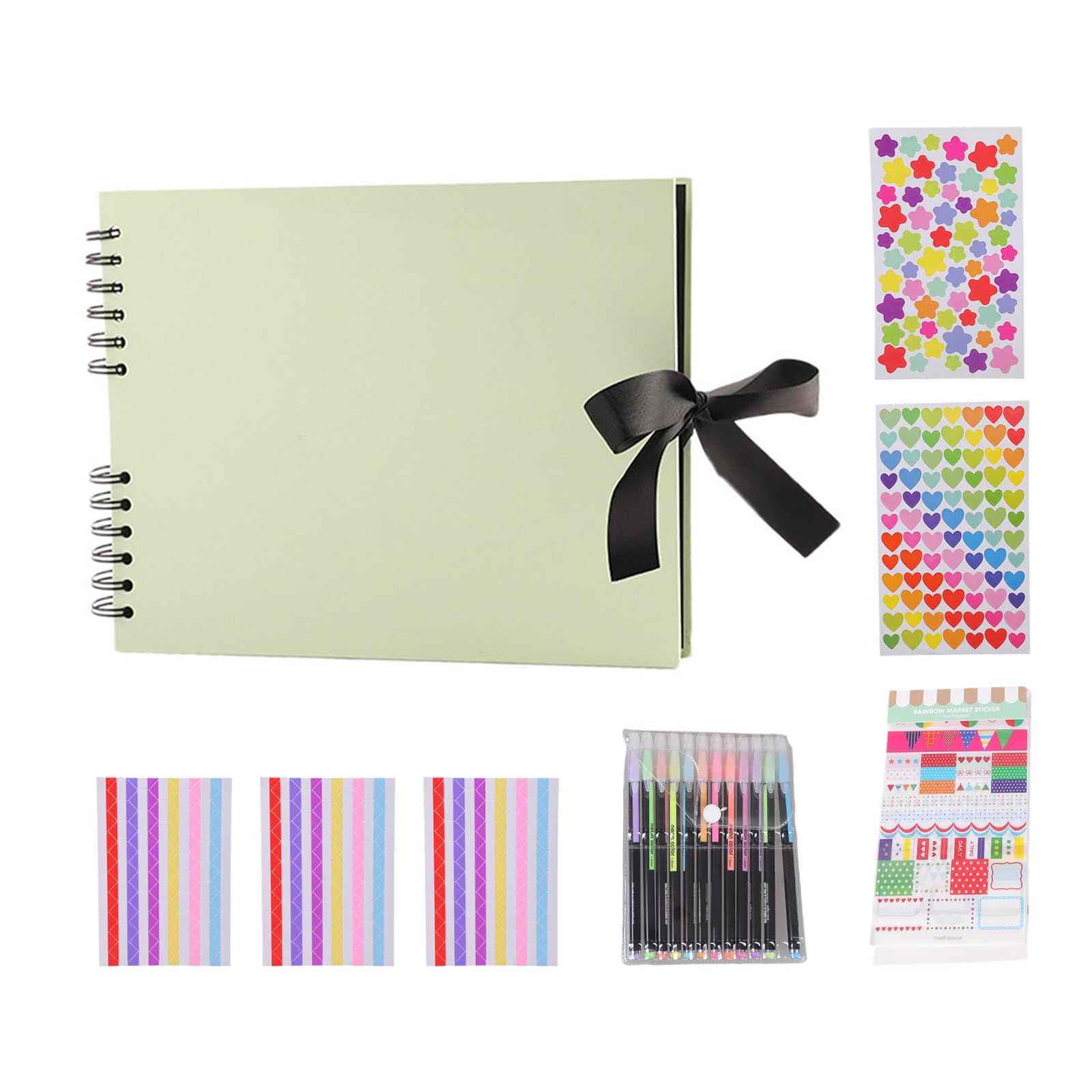 Elnwnnkc Scrapbook Album 80 Pages Thick Paper Photo Album Memory Book with Accessories for Scrapbooking Art & Craft Project Paper Scrapbook Photo with Ribbon