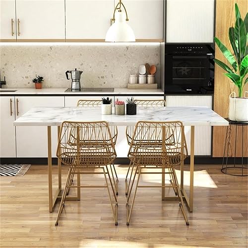 Miniatura 4 de CosmoLiving Astor - Mesa de comedor con patas doradas y parte superior de mármol blanco Blanco,Negro -