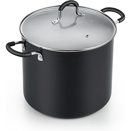 Cook N Home Nonstick Stockpot Soup pot with Lid Professional Hard Anodized 10 Quart, Oven safe - Stay Cool Handles, Black